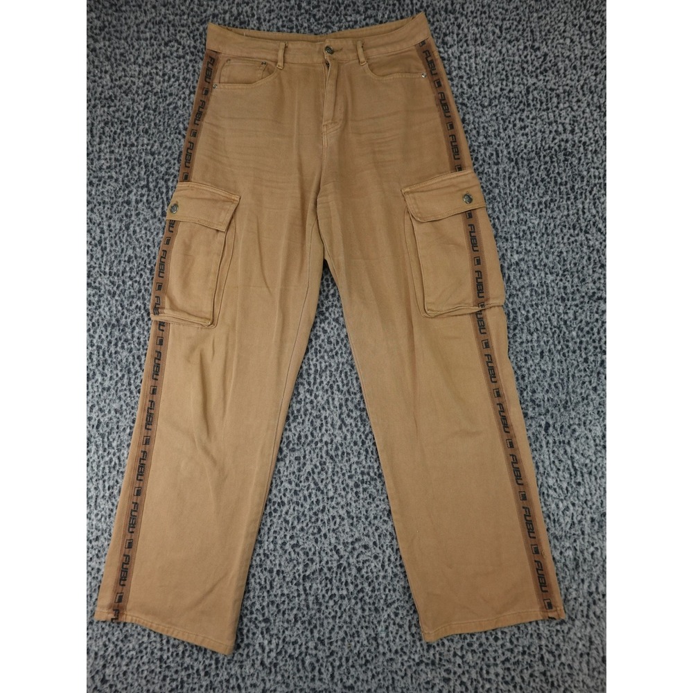 FUBU Cargo Pants Mens Large Tan Logo Tape Streetwear Collaboration